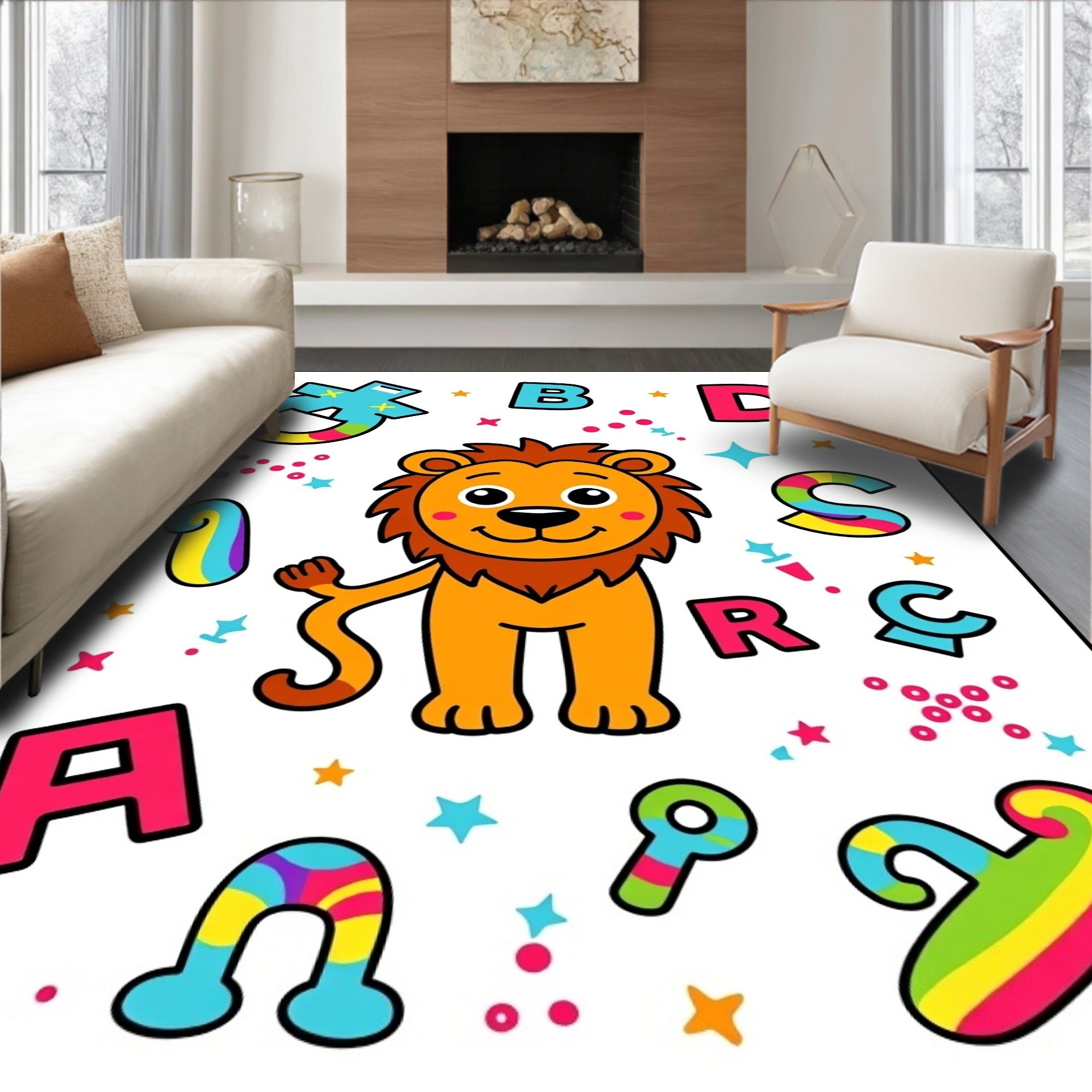 Playful Lion Alphabet Rainbow Rug