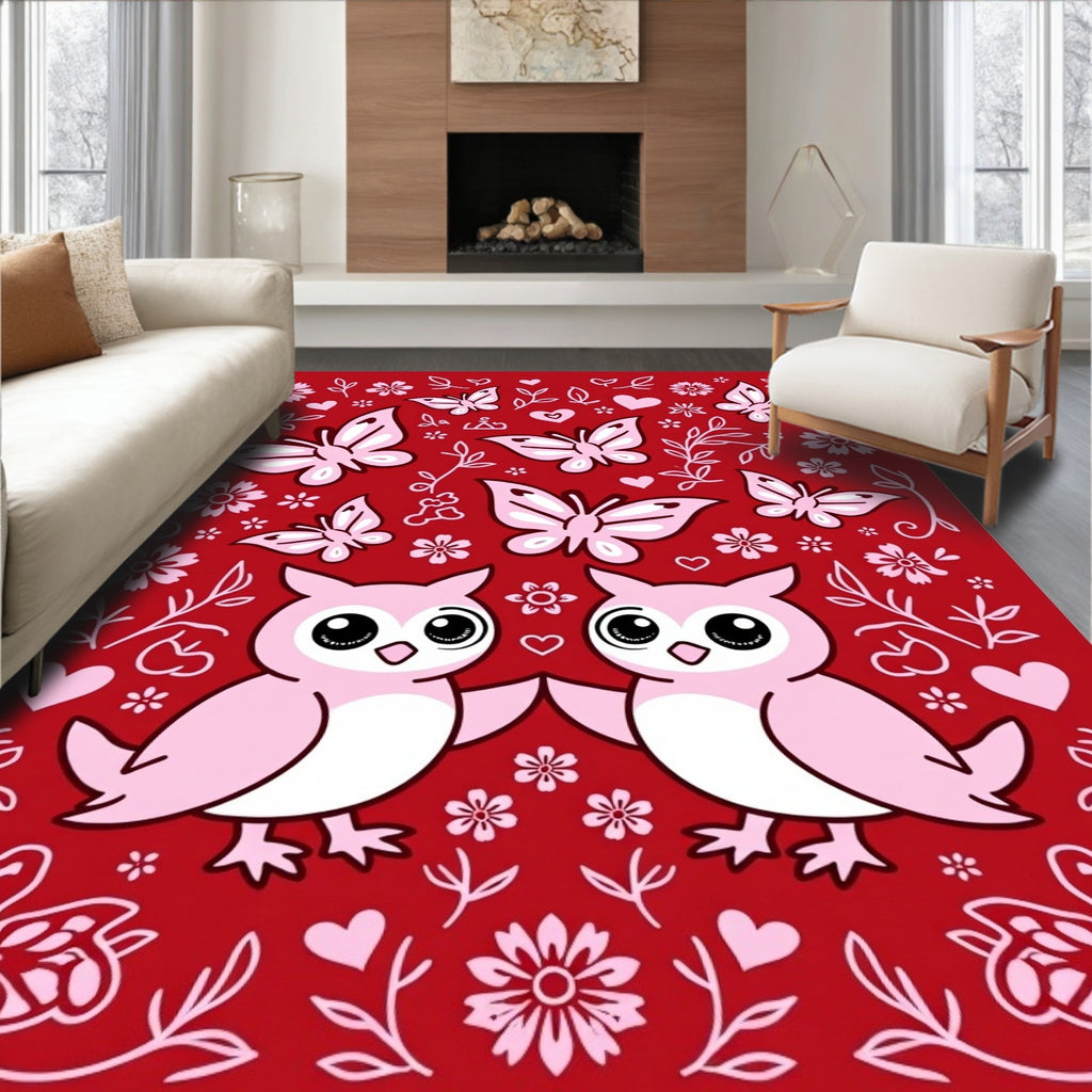 Pink Owls Butterflies and Flowers Romance Rug
