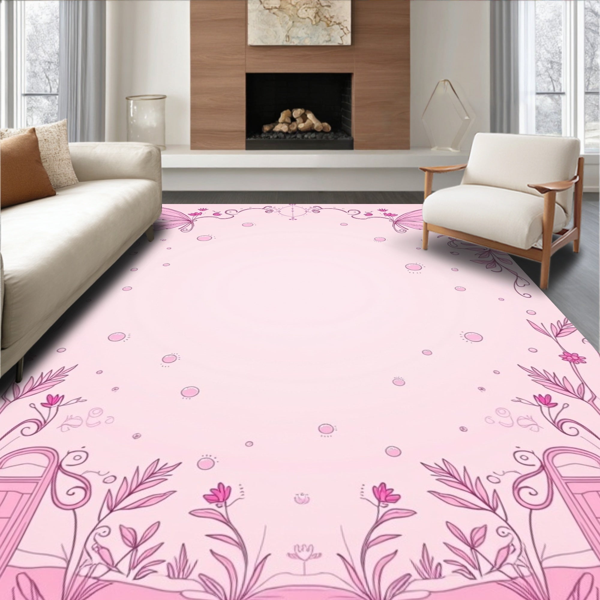 Whimsical Pink Fairy Wings Garden Border Rug