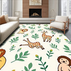 Whimsical Safari Animals with Green Leaves Rug