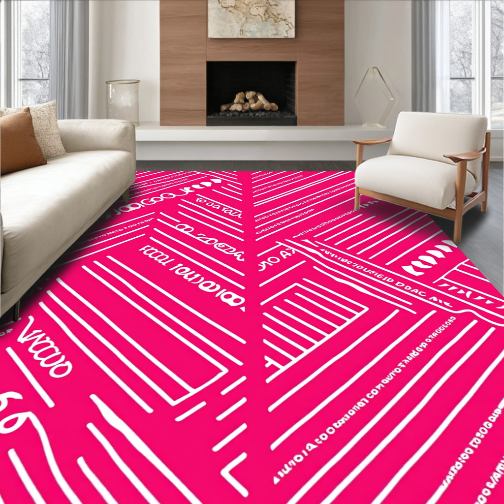 Hot Pink White Geometric Blocks Rug