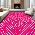 Hot Pink White Geometric Blocks Rug