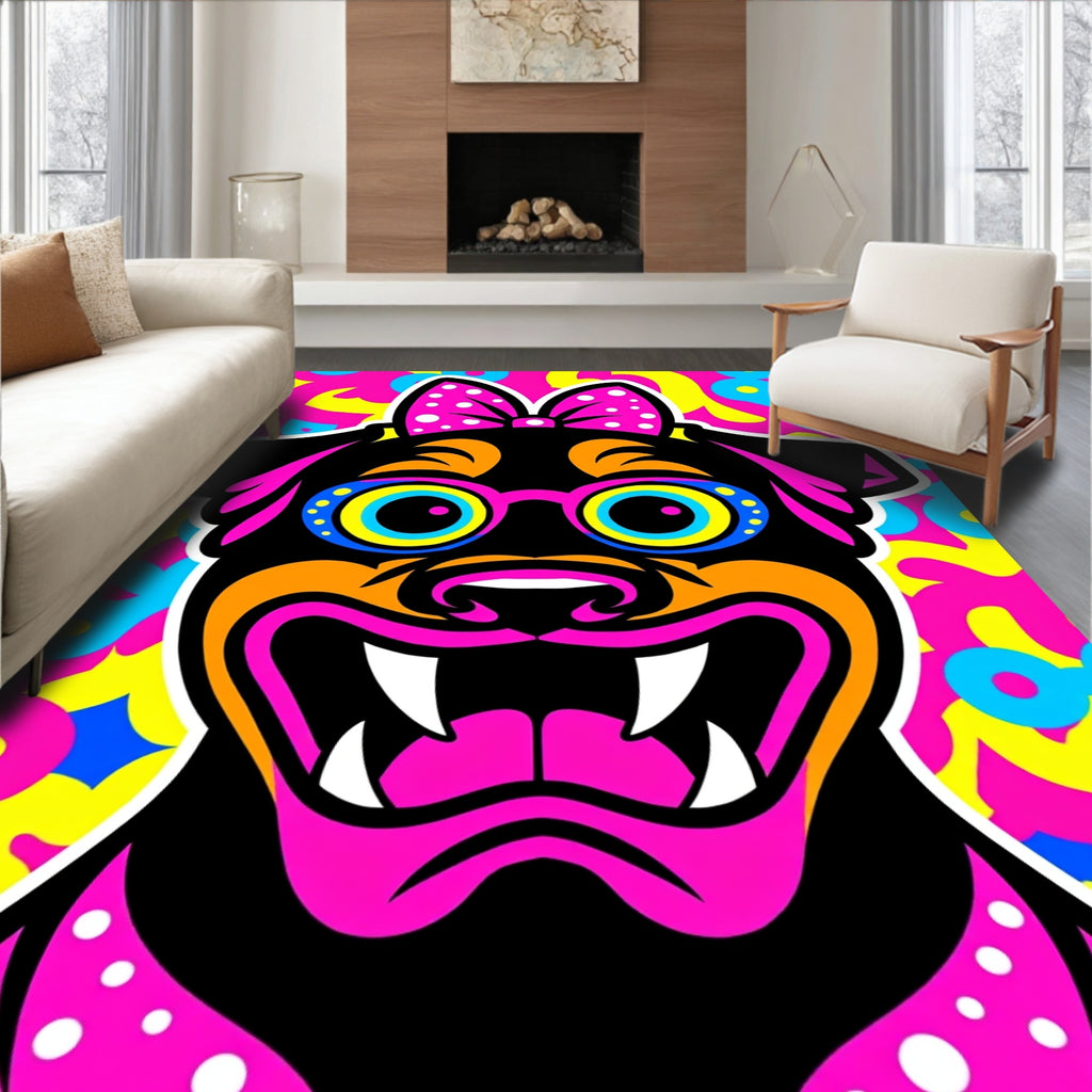 Vibrant Pop Art Dog Polka Dot Bow Rug