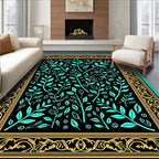 Turquoise and Gold Botanical Border Rug