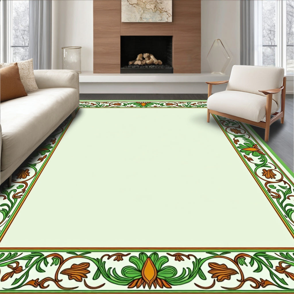 Verdant green floral border accent Rug