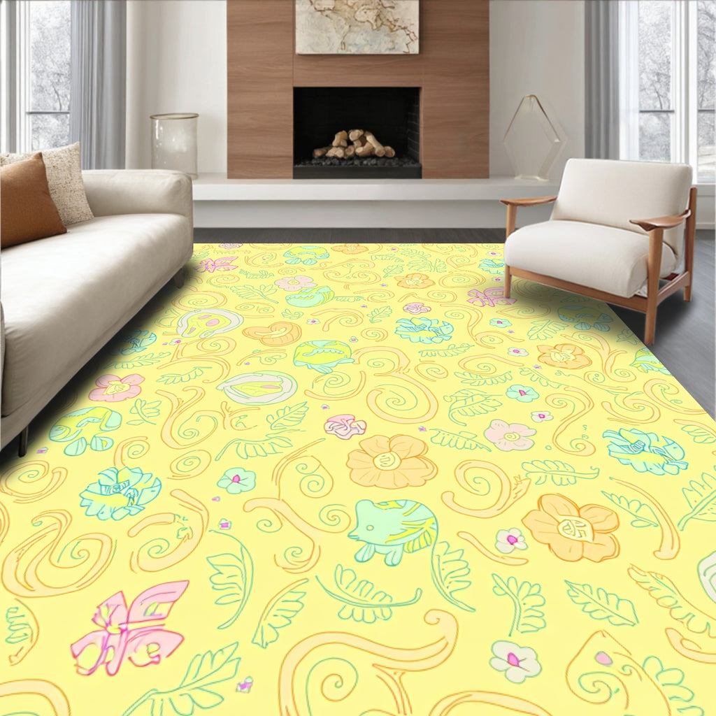 Whimsical Pastel Floral Swirl Art Rug