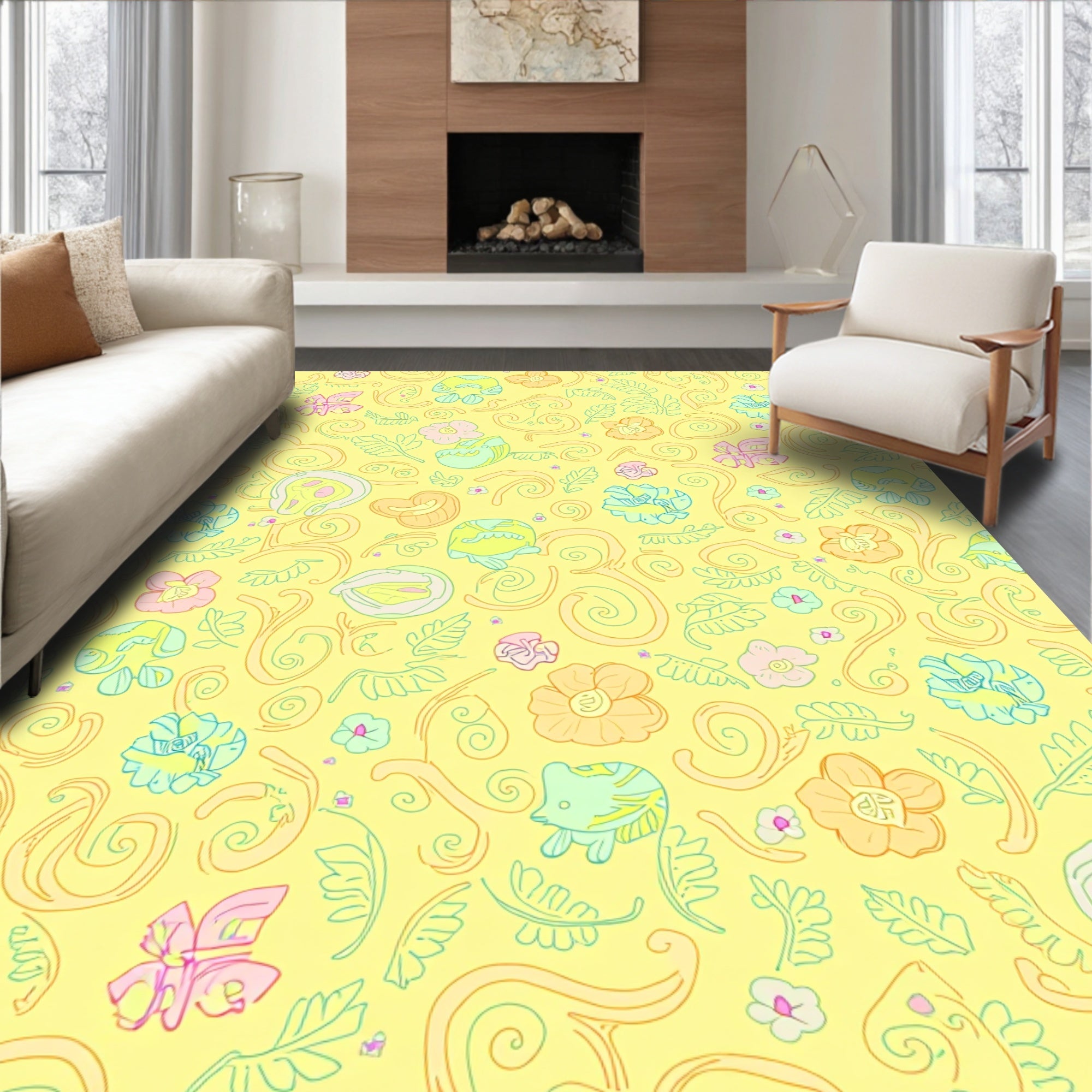Whimsical Pastel Floral Swirl Art Rug