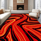 Crimson Yellow Black Swirl Abstract Rug