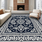 Classic Dark Blue Floral Medallion Rug