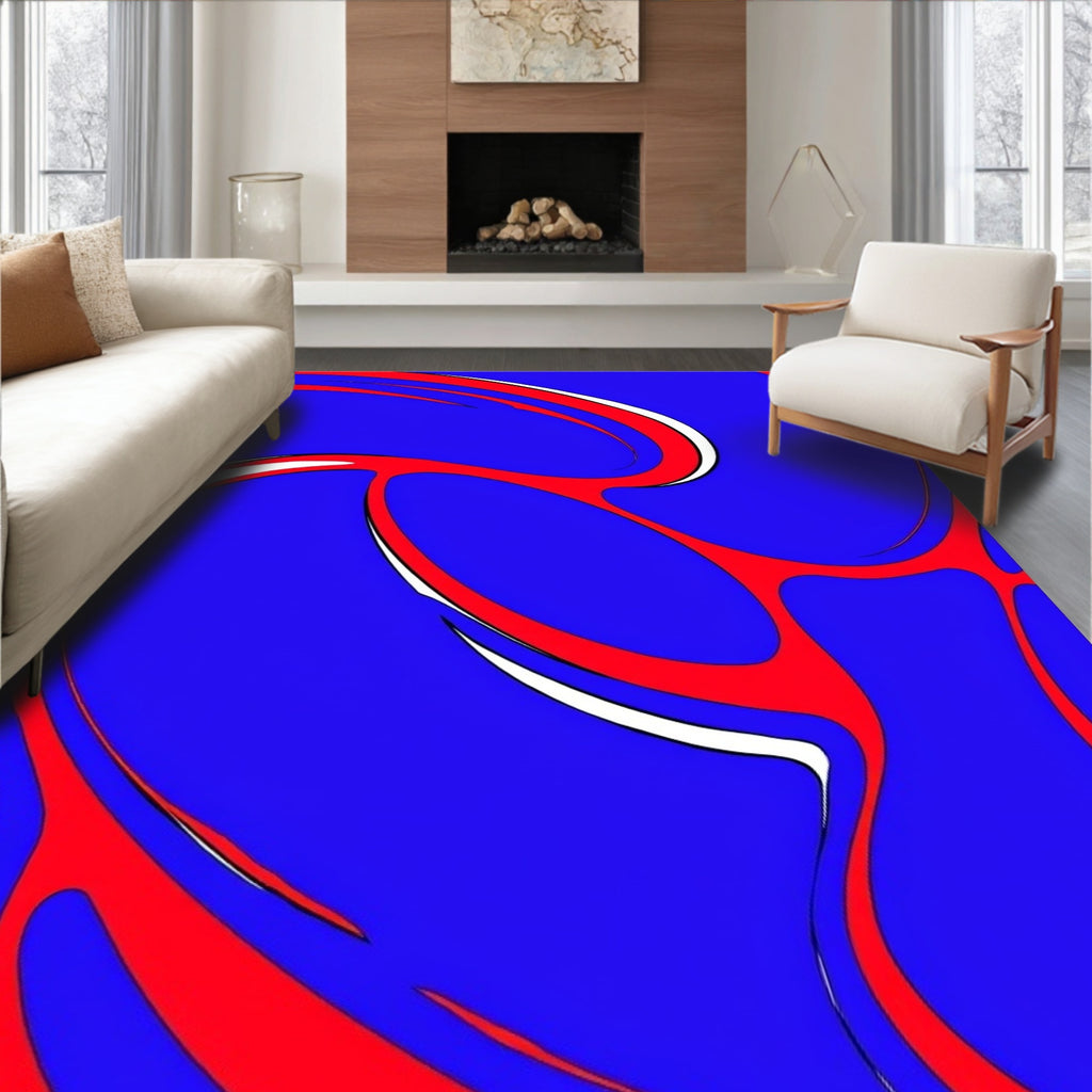 Bold Blue Red Swirl Abstract Rug