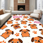 Playful Orange Dog Paw Print Collage Rug