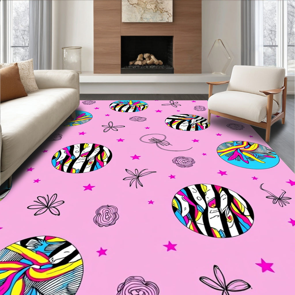 Vibrant Pink Abstract Circles Starbursts Rug