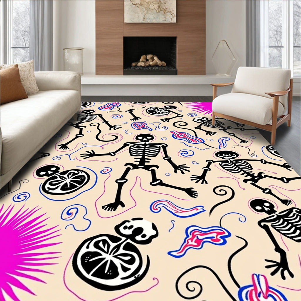 Spooky Skeleton Crimson Blue Swirl Rug
