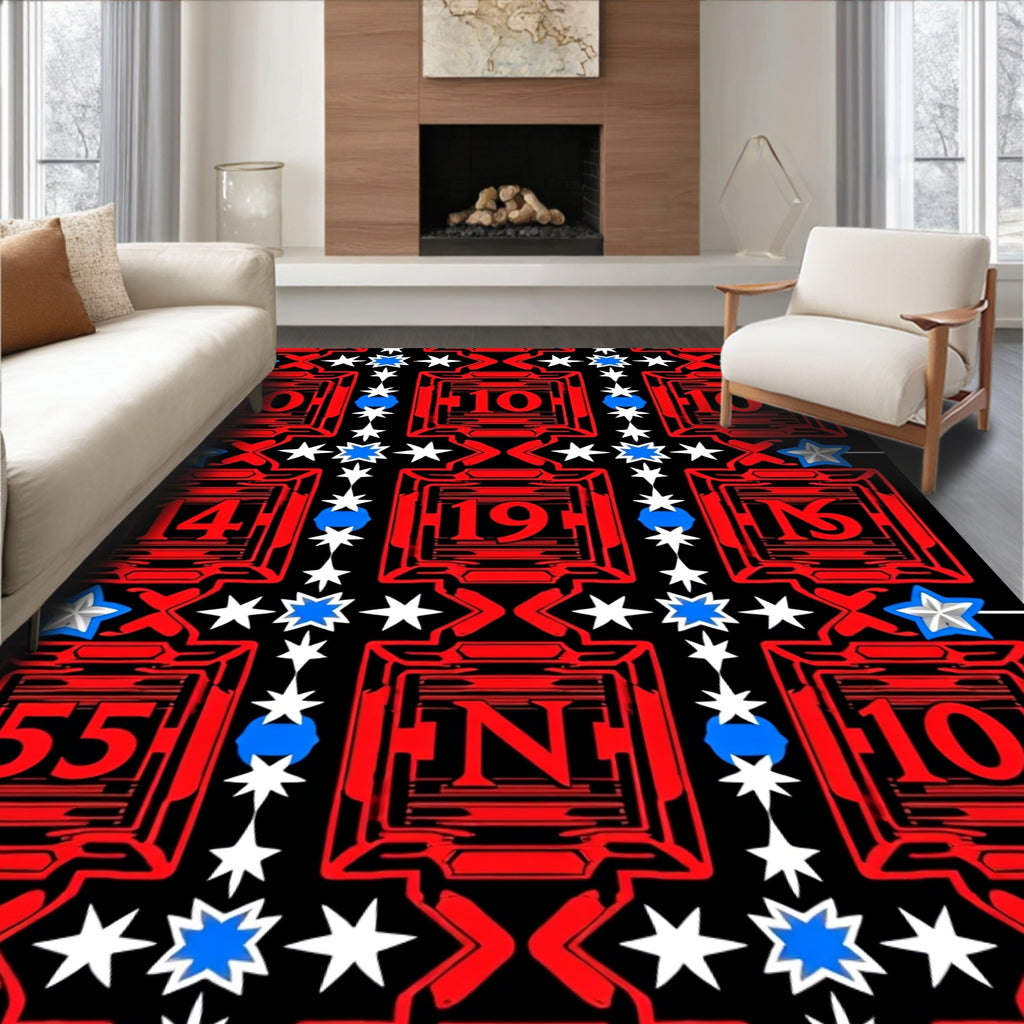 Bold Red Geometric Numbers Stars Rug