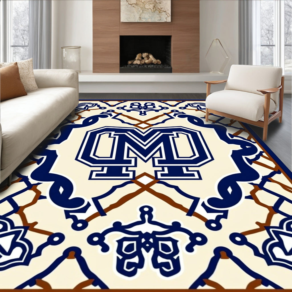 Navy Blue Ivory Medallion Collage Rug