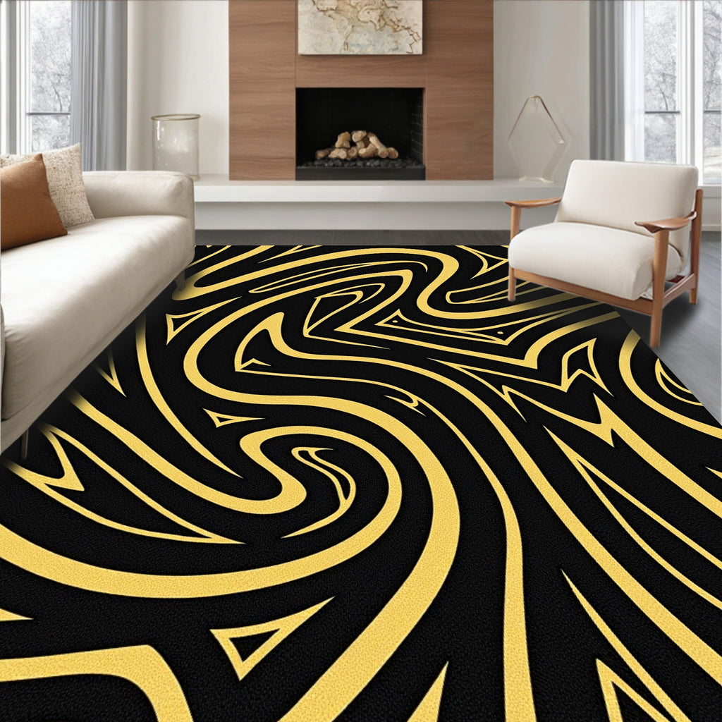 Bold Yellow Swirl Abstract Rug