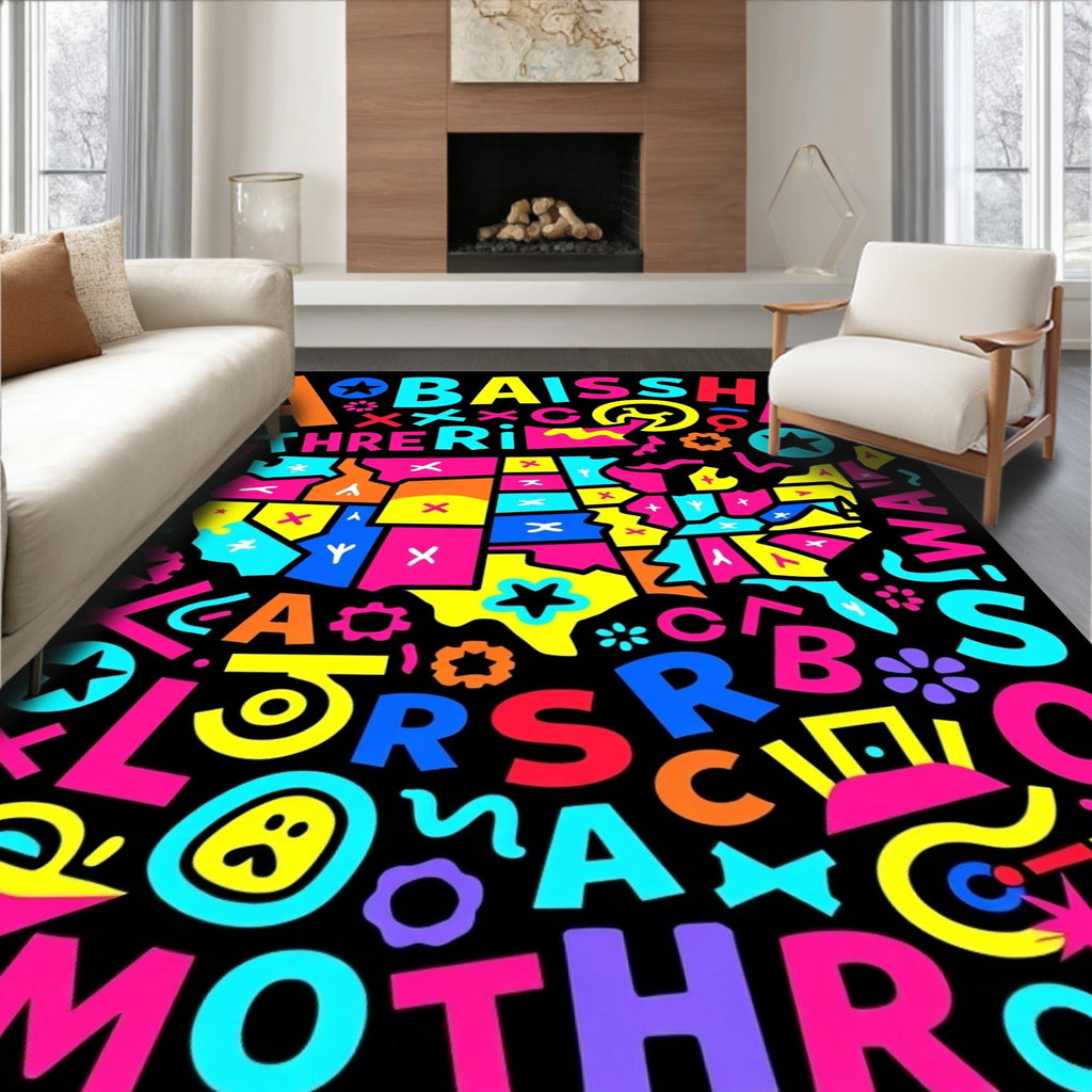 Colorful Abstract USA Map Alphabet Rug