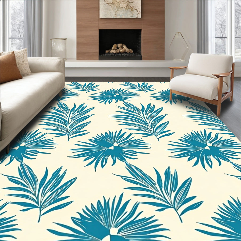 Vibrant Teal Foliage Tropical Leaves Rug