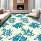 Vibrant Teal Foliage Tropical Leaves Rug
