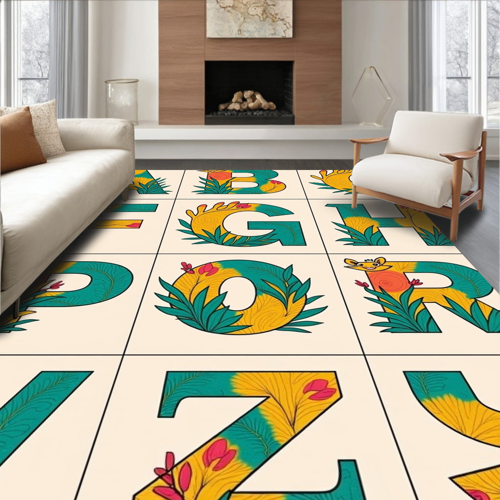 Whimsical Leafy Alphabet Floral Accents Rug