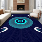 Cyan Concentric Circles White Petals Rug