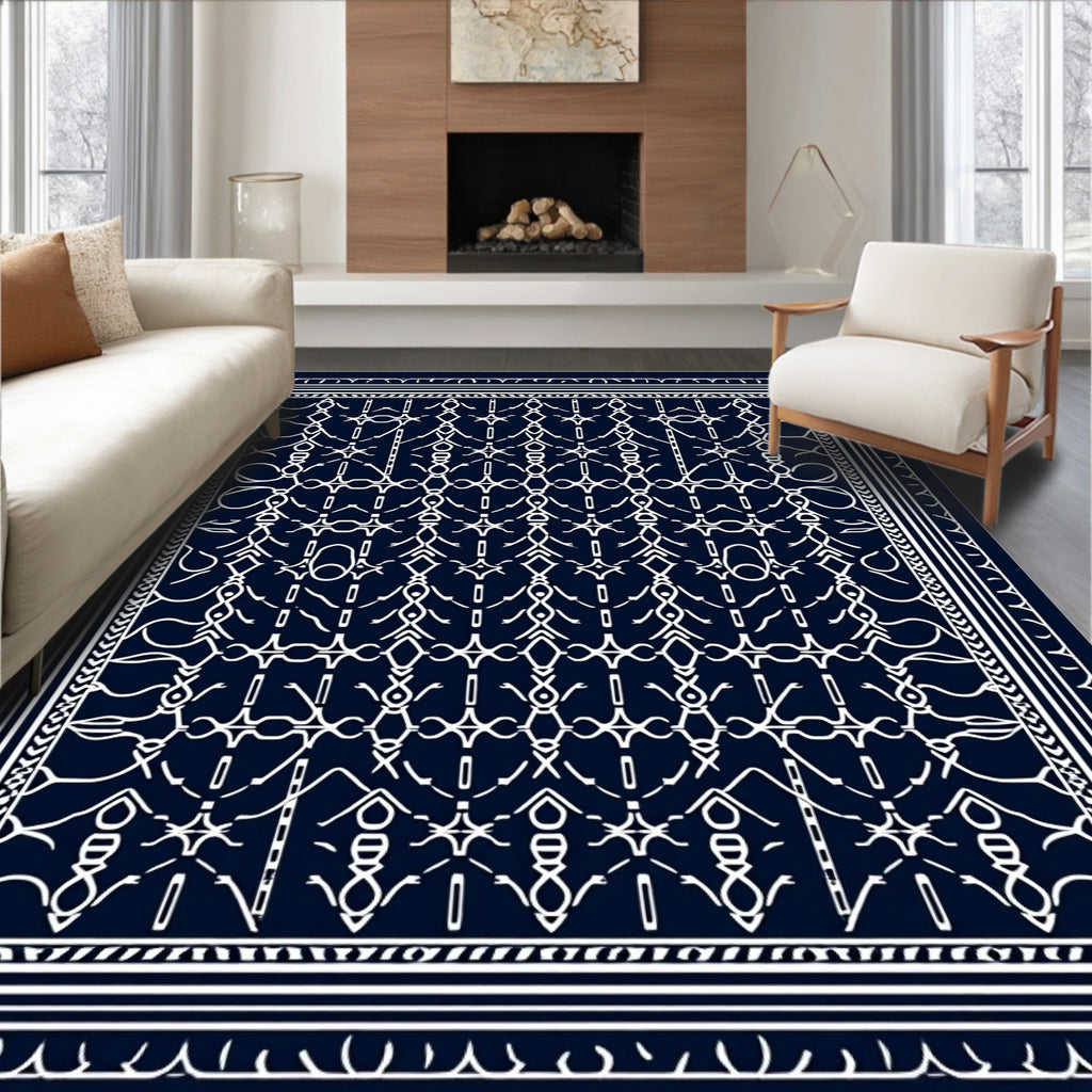Navy Blue Intricate Geometric Lattice Rug