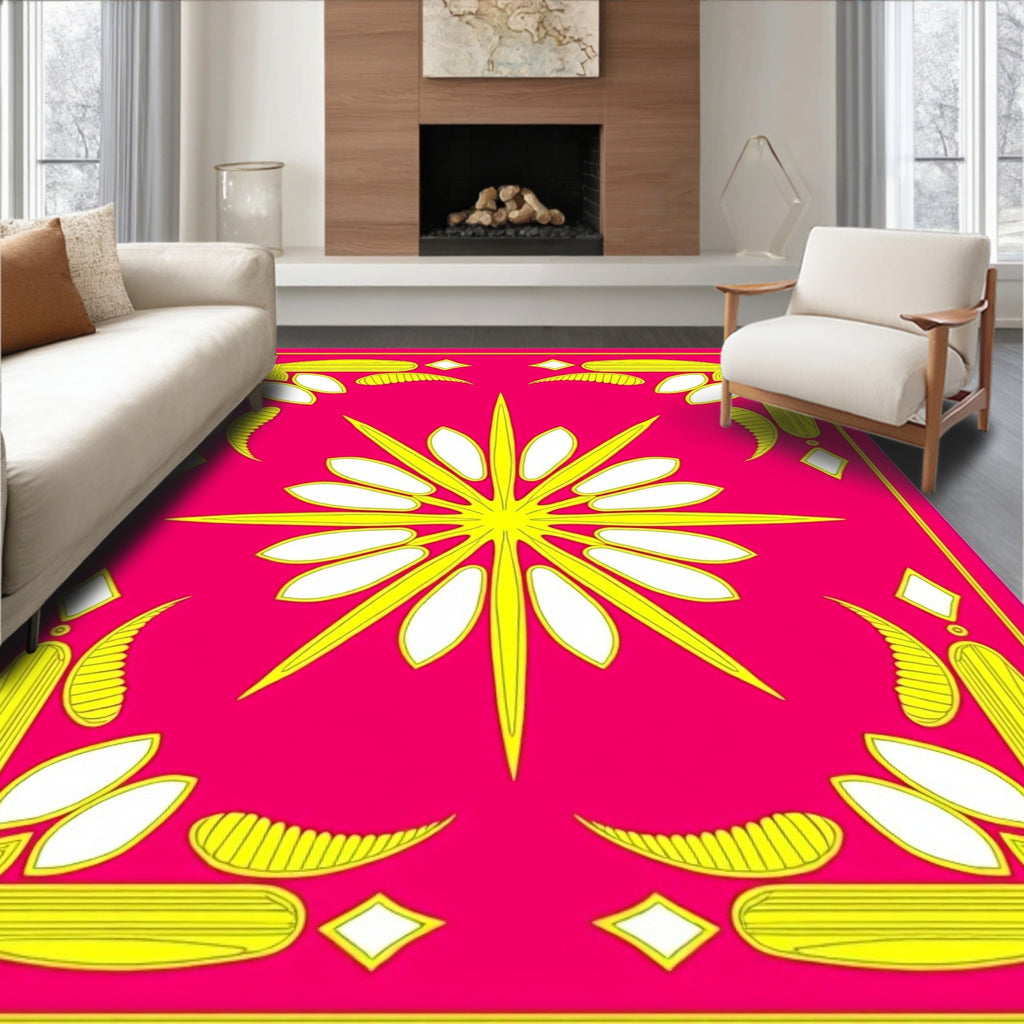 Vibrant Fuchsia Yellow Sunburst Rug