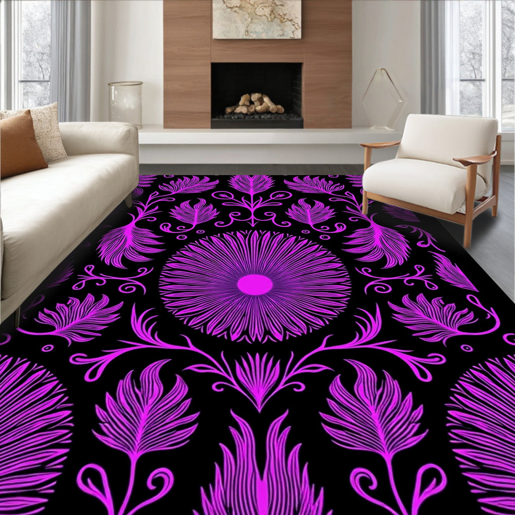 Vibrant Pink Floral Crested Sunburst Rug