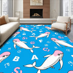 Whimsical White Pink Whale Alphabet Rug