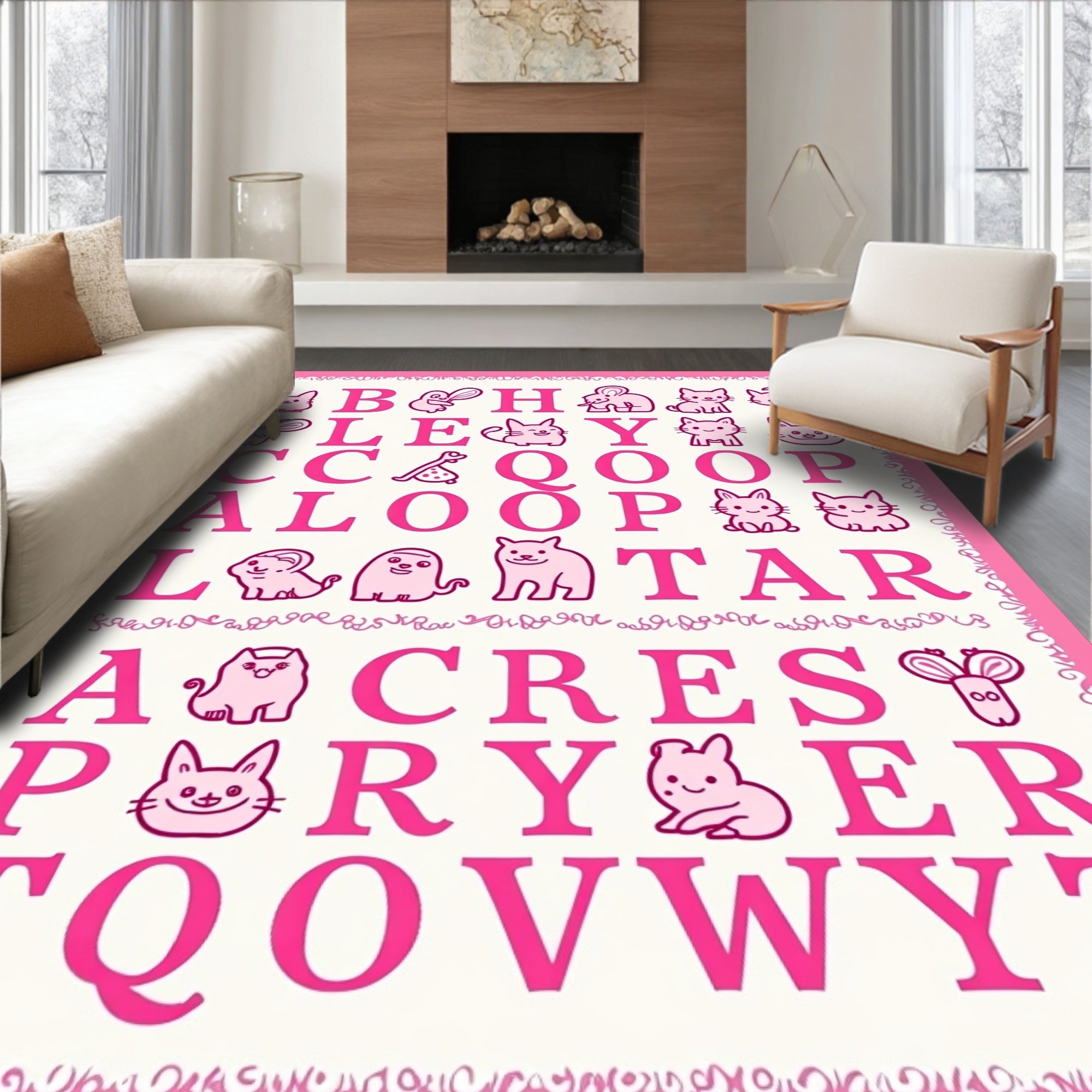 Pink Cute Animal Alphabet LettersRug Rug