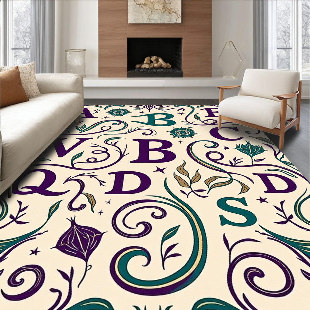 Vintage Botanical Monogram Letters Rug