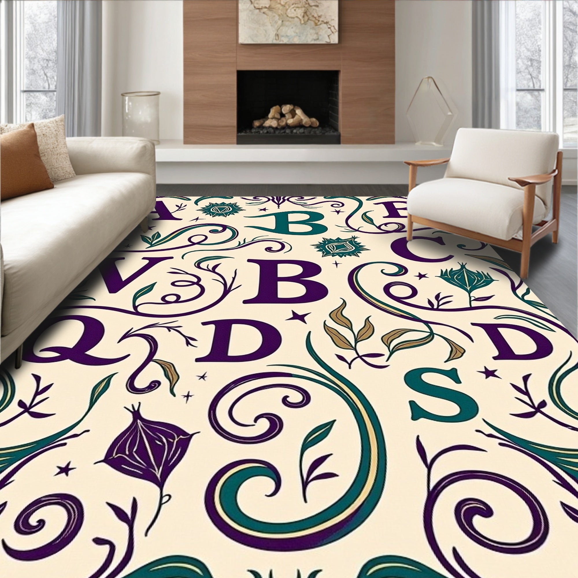 Vintage Botanical Monogram Letters Rug