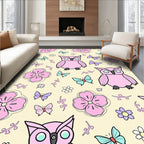 Pink Owls Butterflies Floral Meadow Rug
