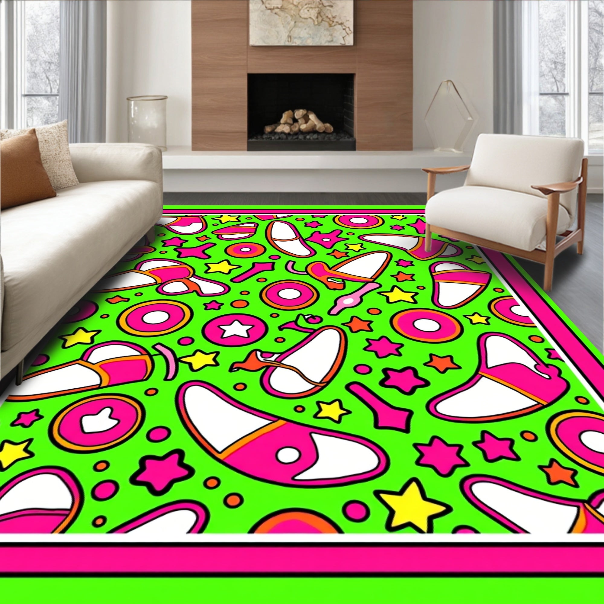 Electric Green Pink Star Shoe Medley Rug