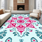 Vibrant Fuchsia Floral Mandala Teal Rug