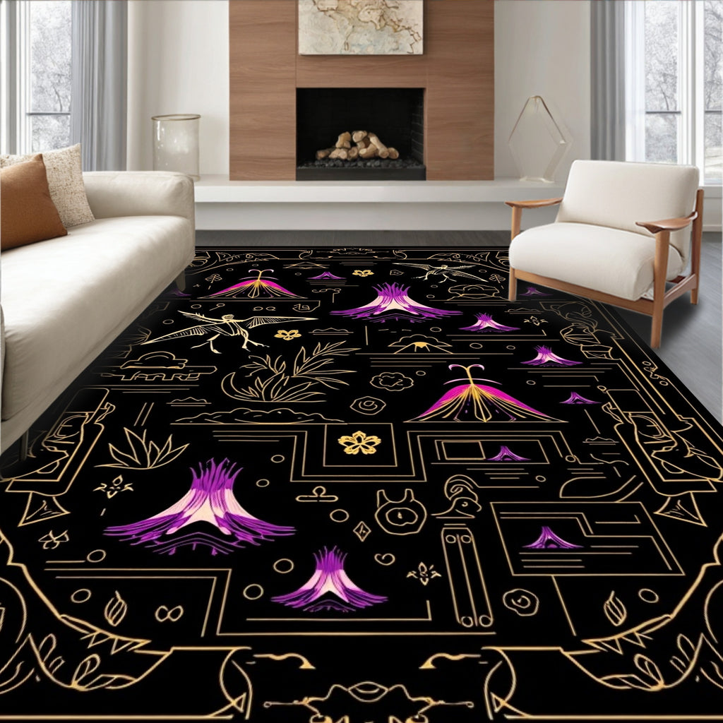 Golden Floral Dino Landscape Rug