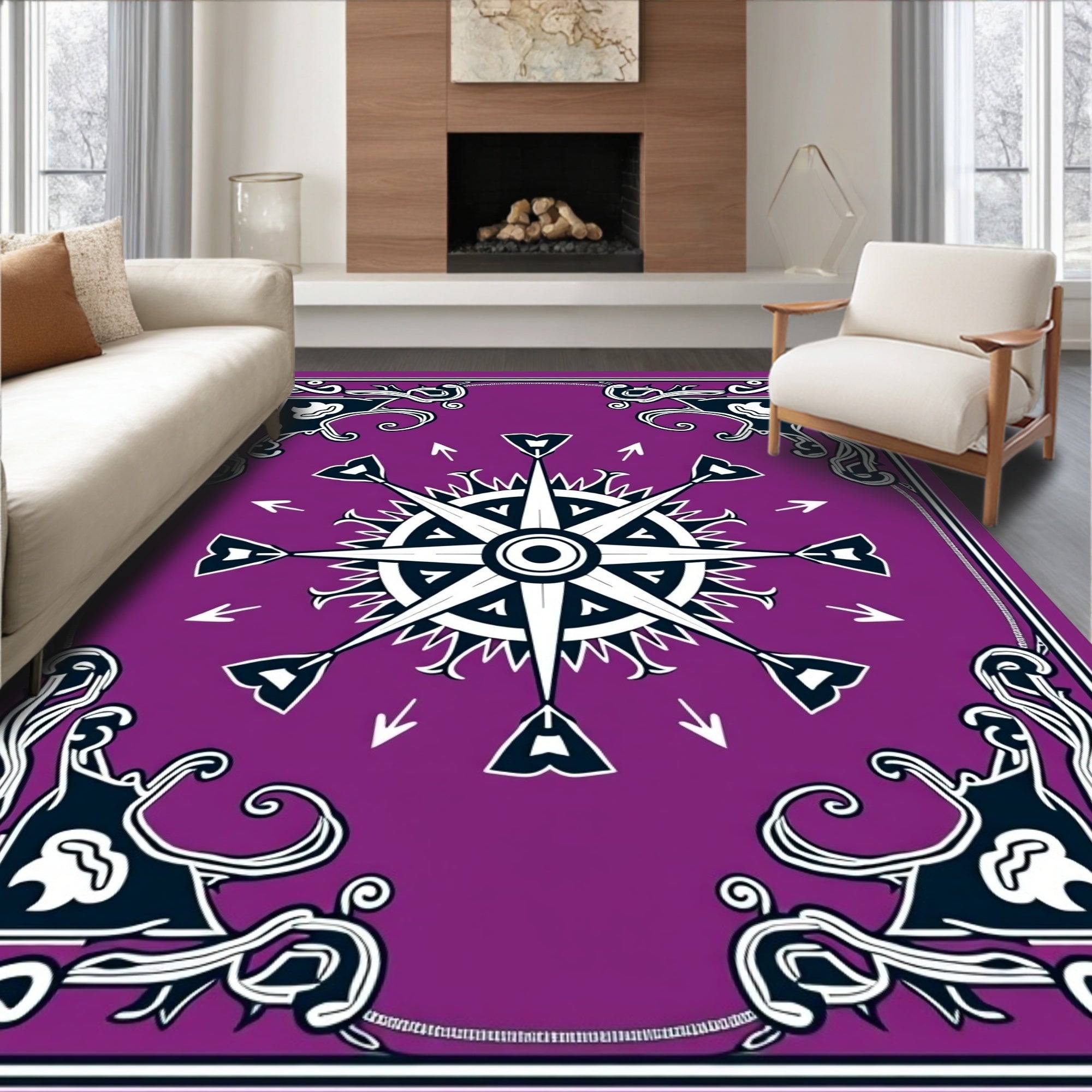 Purple White Compass Rose Art Nouveau Rug