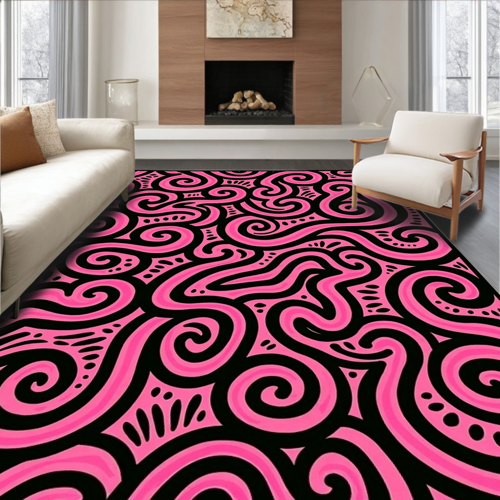 Hot Pink Swirl Abstract Fabric Rug