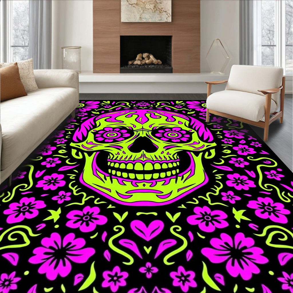Neon Skull Floral Fiesta Rug