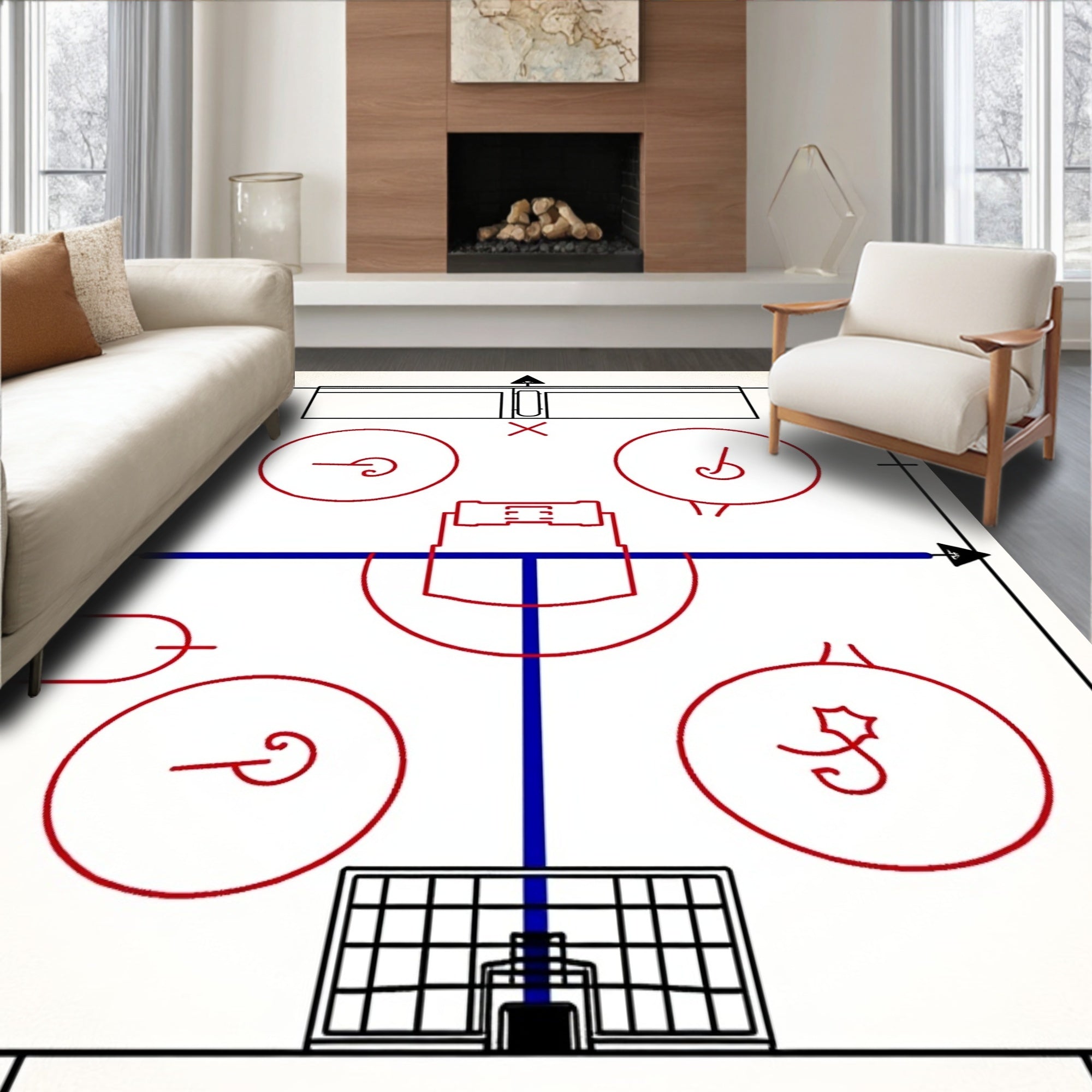 Hockey Ice Rink Diagram Line Art Rug