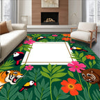 Vibrant Jungle Animals Floral Frame Rug