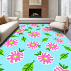 Pink Floral Bright Blue Gardenrug Rug