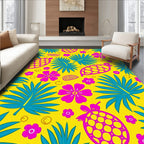 Vibrant Pink Pineapple Tropical Leaves Rug