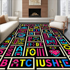 Bold Neon Alphabet Characters Collage Rug