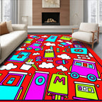 Whimsical Red Train Cartoon Collection Rug
