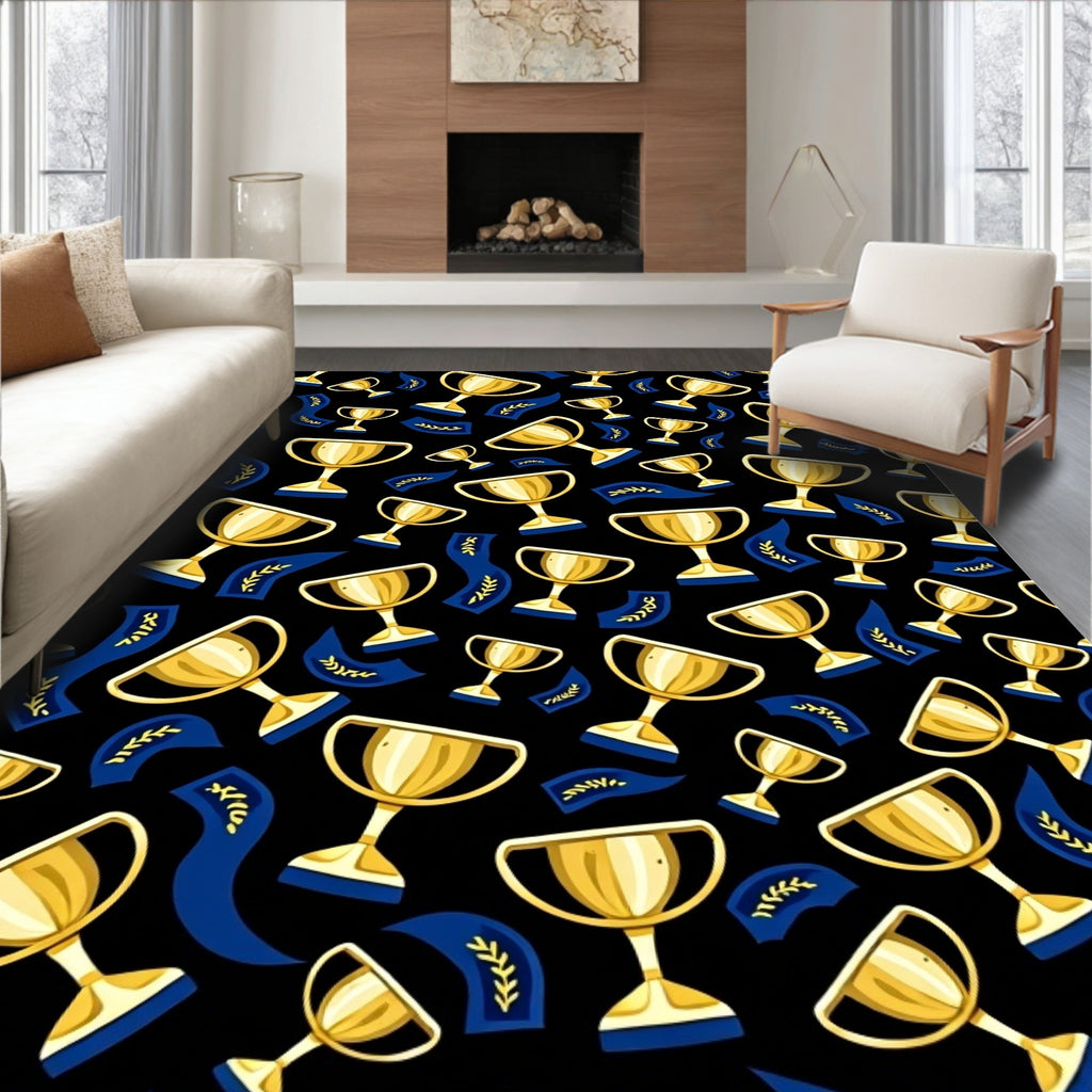 Golden Trophies Blue Ribbons Rug