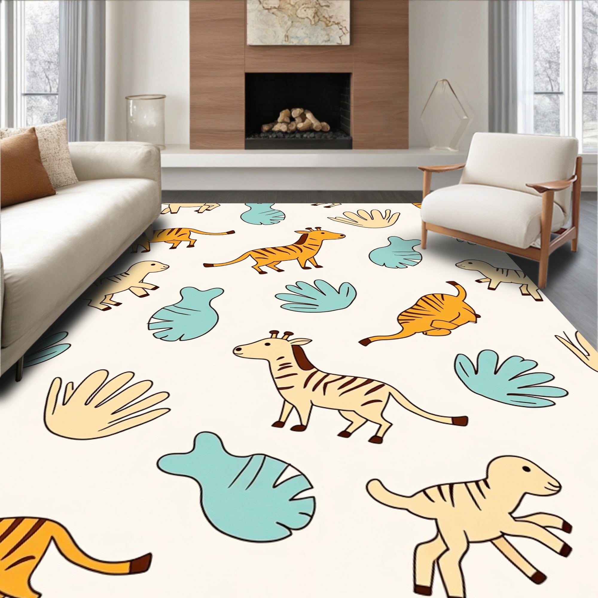 Jungle Animals Playful Safari Scene Rug