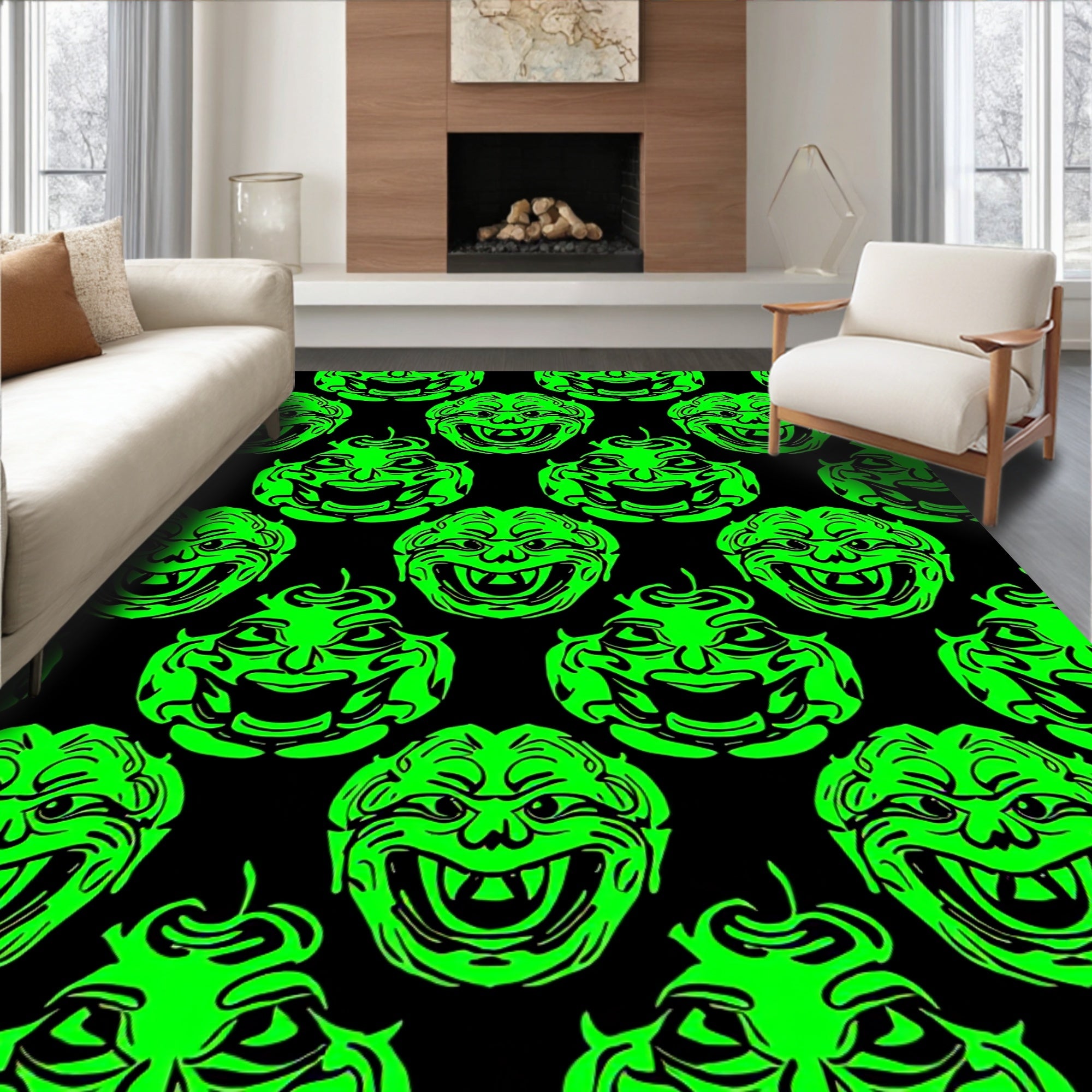 Vibrant Neon Screaming Face Horror Rug