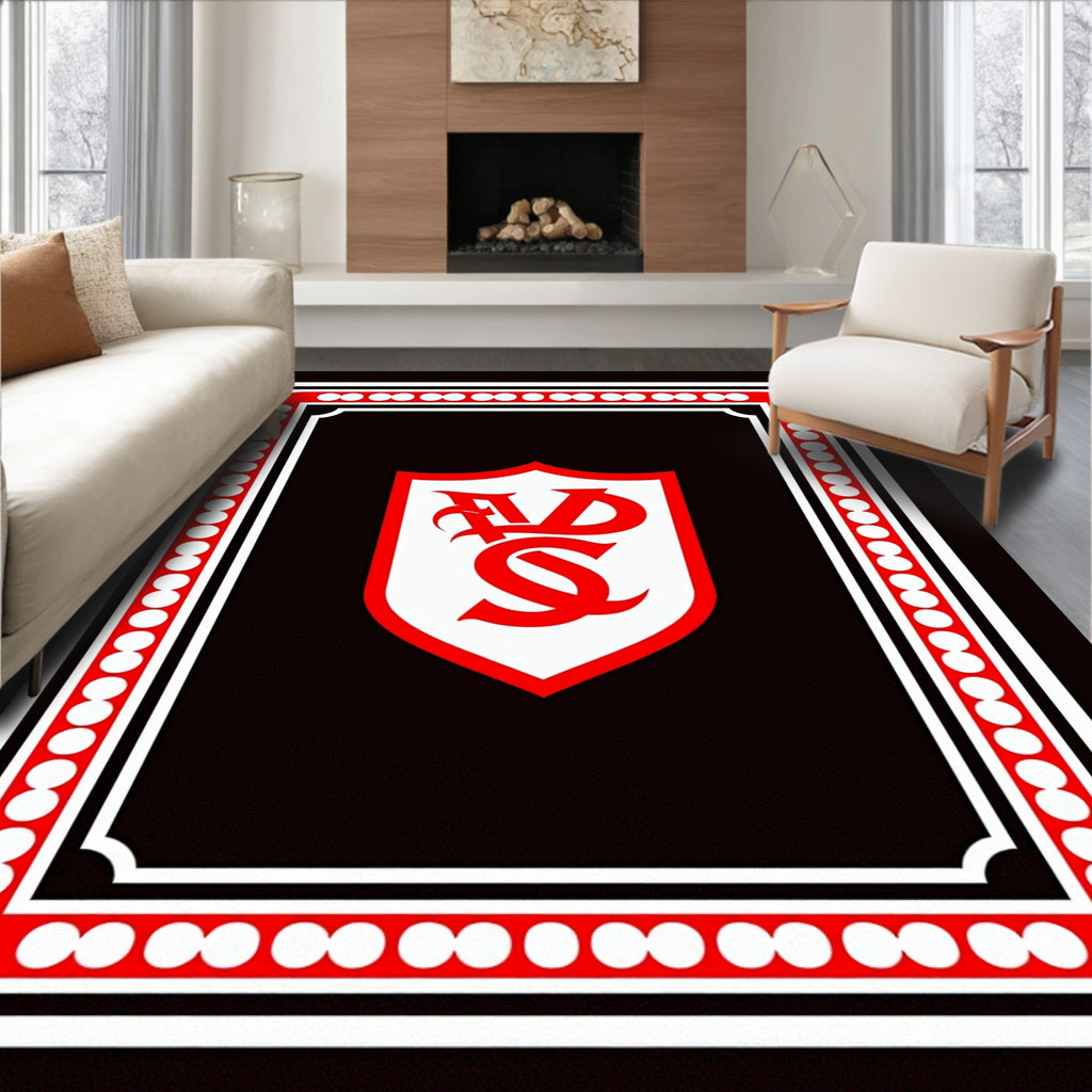 Crimson Shield Monogrammed Border Rug