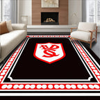 Crimson Shield Monogrammed Border Rug